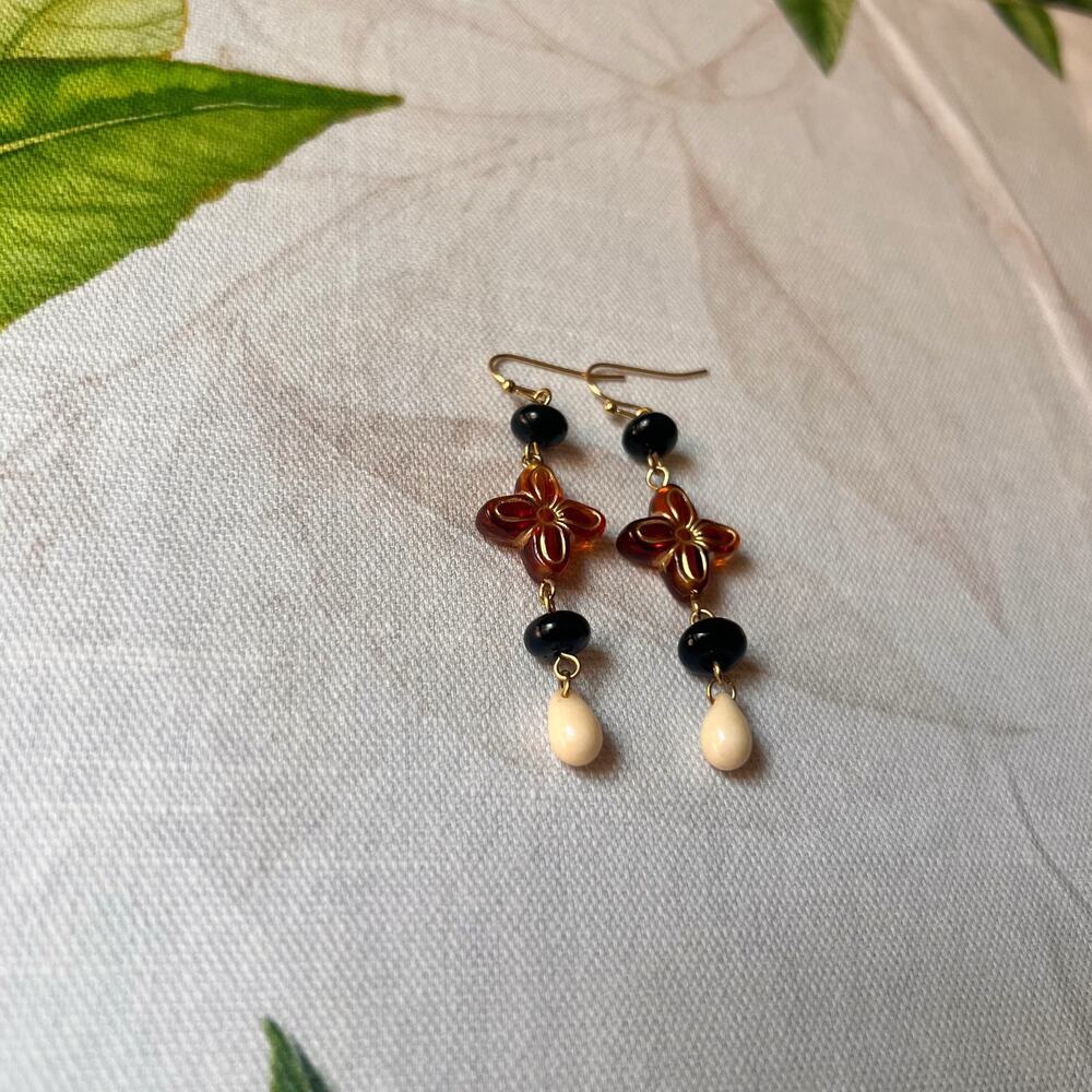 Amber Tone Cross Shape Earthy Boho Bohemian Stone Beige Western Casual Earrings - Picture 6 of 7